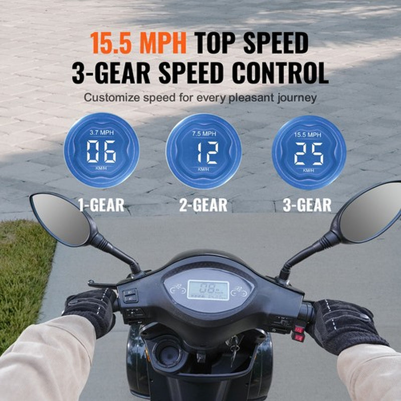 Heavy Duty 4-Wheel Mobility Scooters 31 Miles 3-Speed 800W 500Lbs Capacity