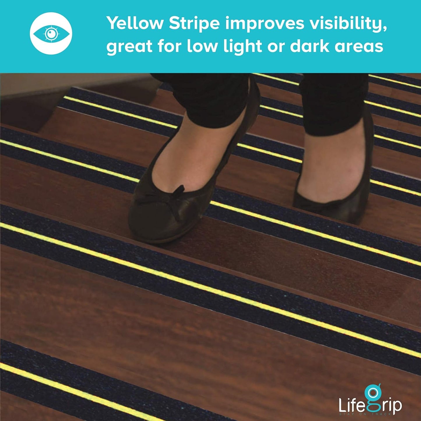 Lifegrip anti Slip Traction Tape with Reflective Stripe, Best Grip, Friction, Abrasive Adhesive for Stairs, Tread Step, Indoor, Outdoor, Black (2" X 30')