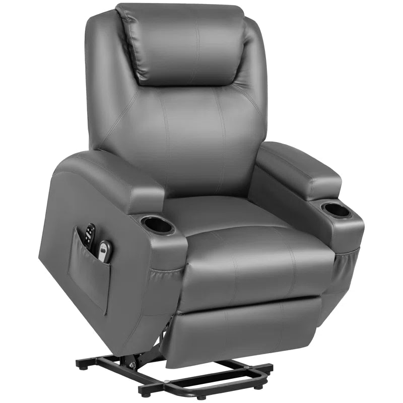 Electric Power Lift Recliner Chair with Massage for Elderly, PU Leather Home Theater Seat with Side Pockets and 2 Cup Holders Ergonomic Lounge Chair Single Sofa for Home Living Room