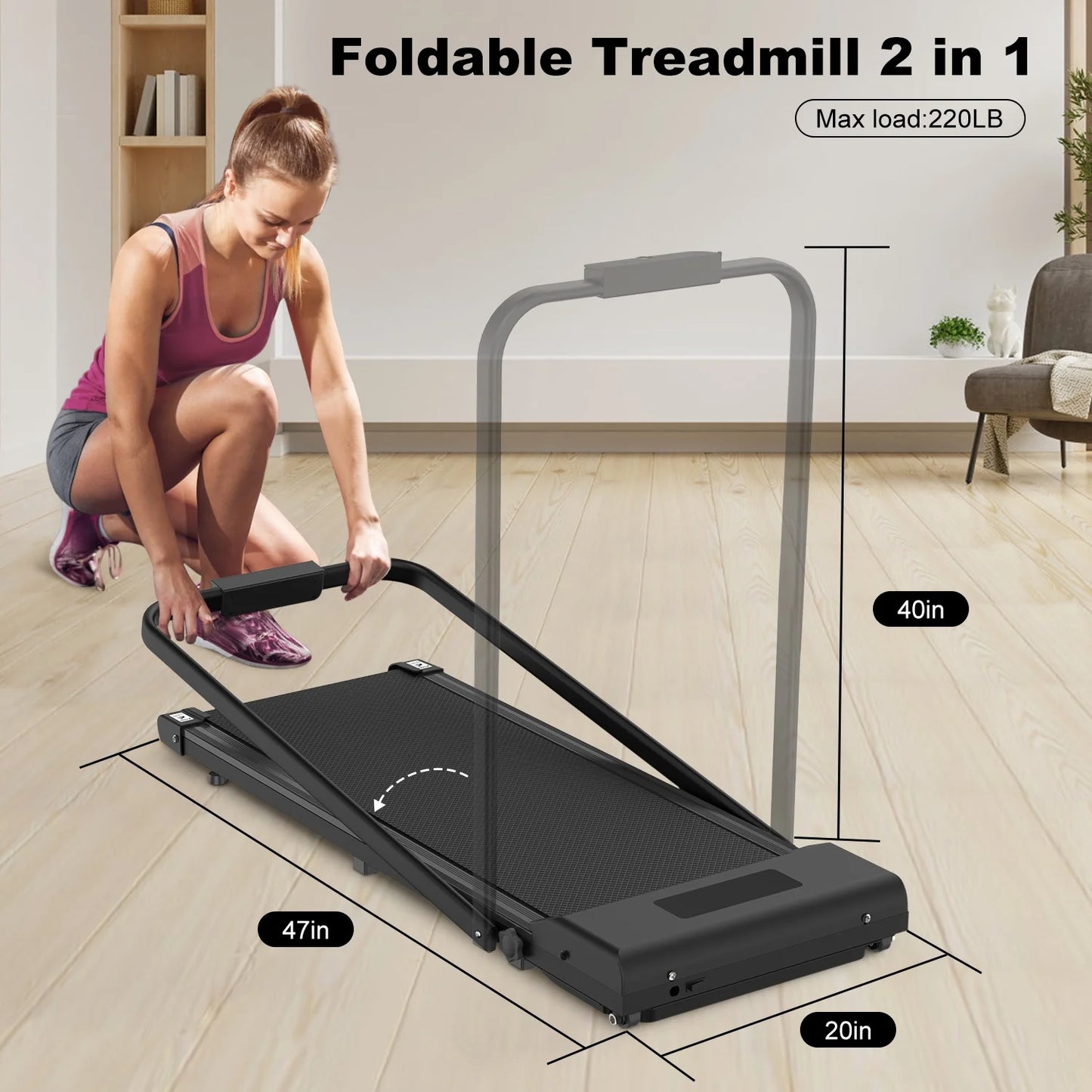 Foldable Walking Pad,2 in 1 under Desk Treadmill with Remote Control and LED Display,320Lb Capacity,Compact & Small Treadmill for Home & Office,Black