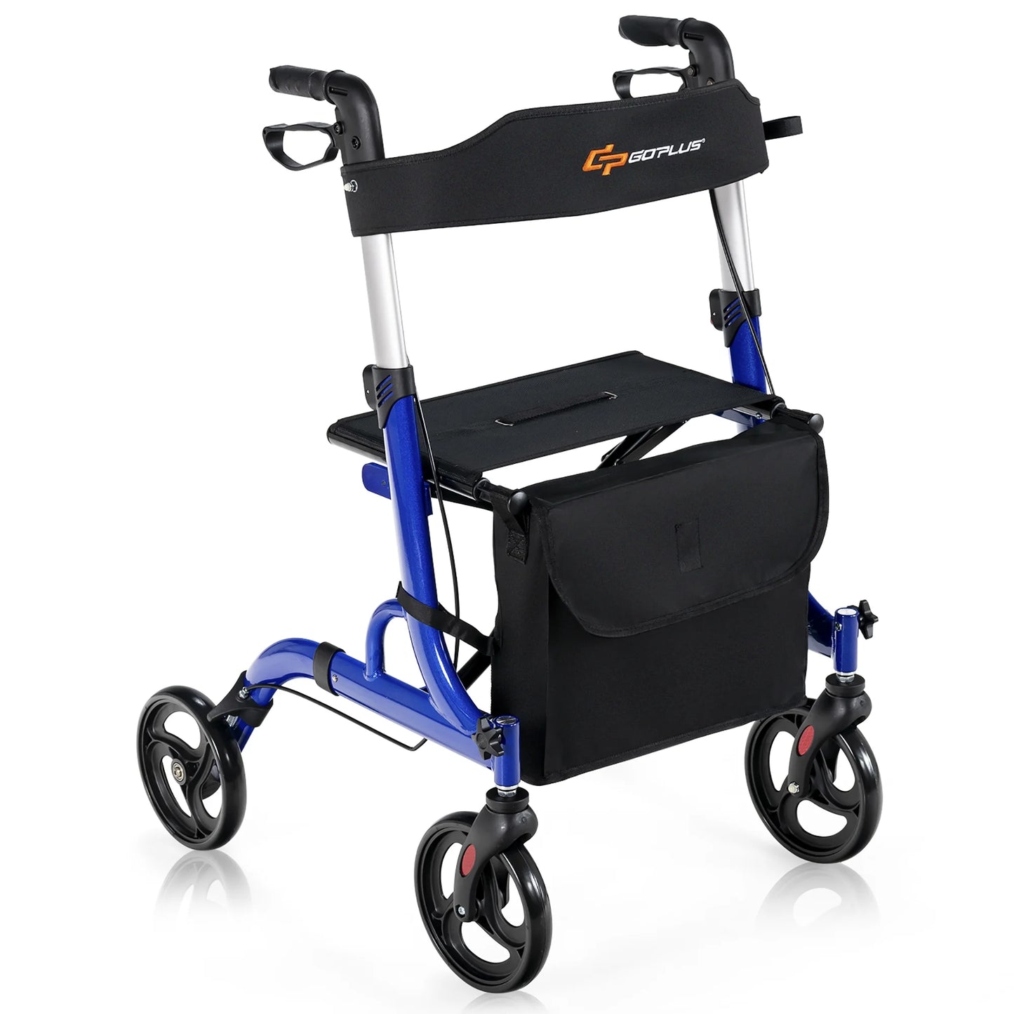 Rollator Walker W/ Seat, Folding Aluminum Rolling Walker W/ 8-Inch Wheels, Blue