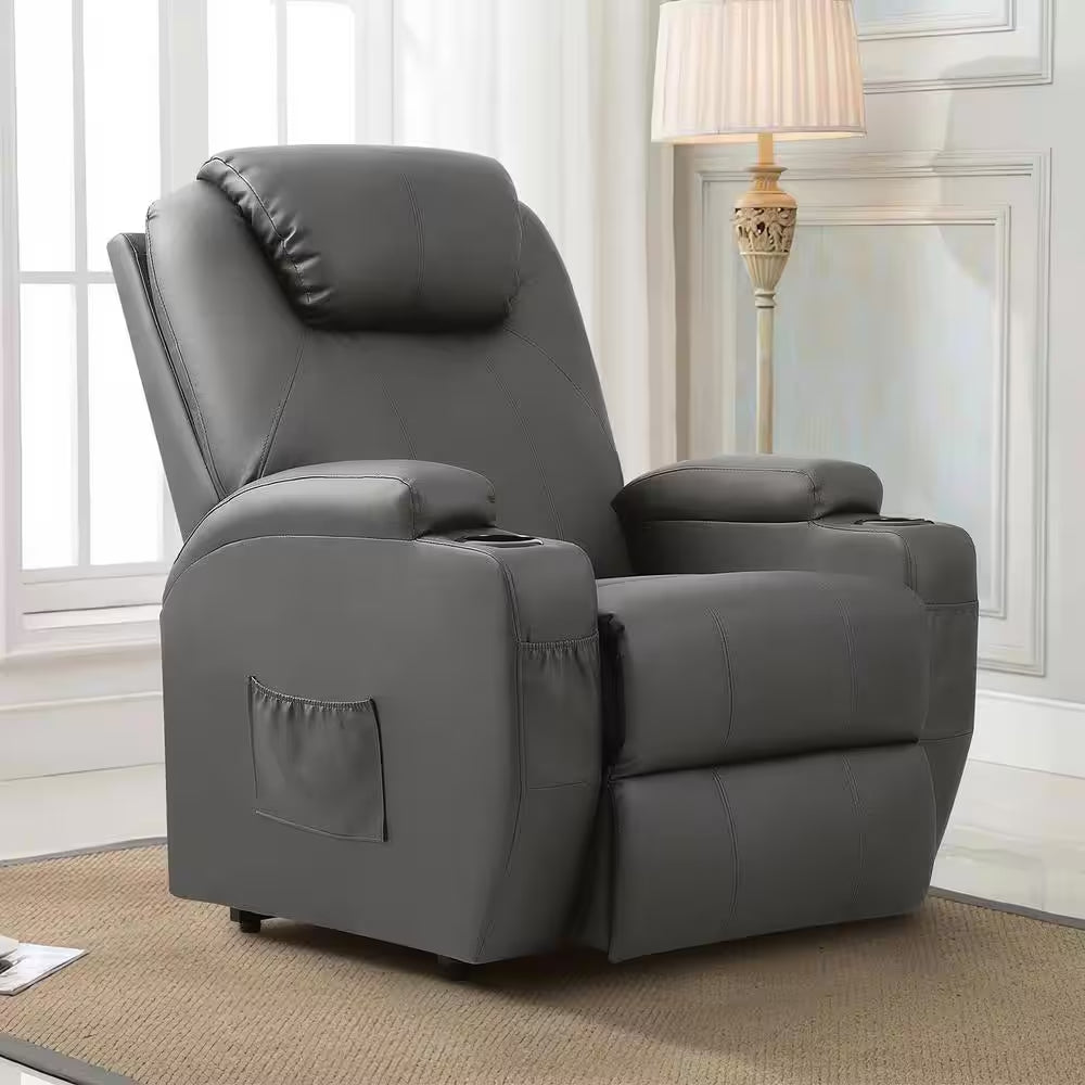 Gray Leather Power Lift Standard (No Motion) Recliner with Power Lift