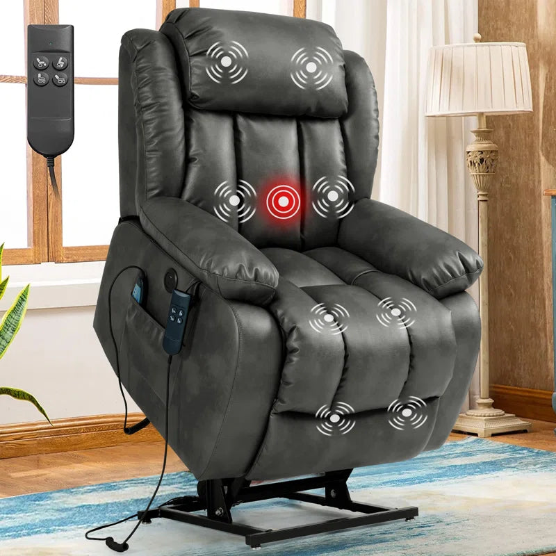 40.1'' Wide Dual Motor Faux Leather Power Lift Assist Standard Recliner with Massager