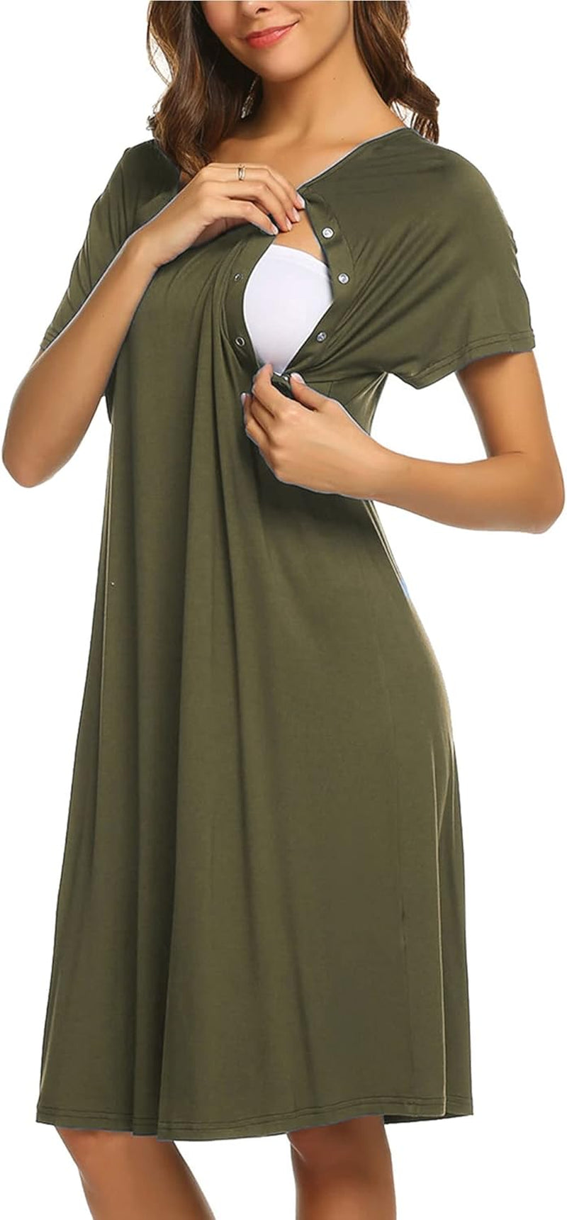 Women’S Nursing/Delivery/Labor/Hospital Nightdress Short Sleeve Maternity Nightgown with Button S-XXL