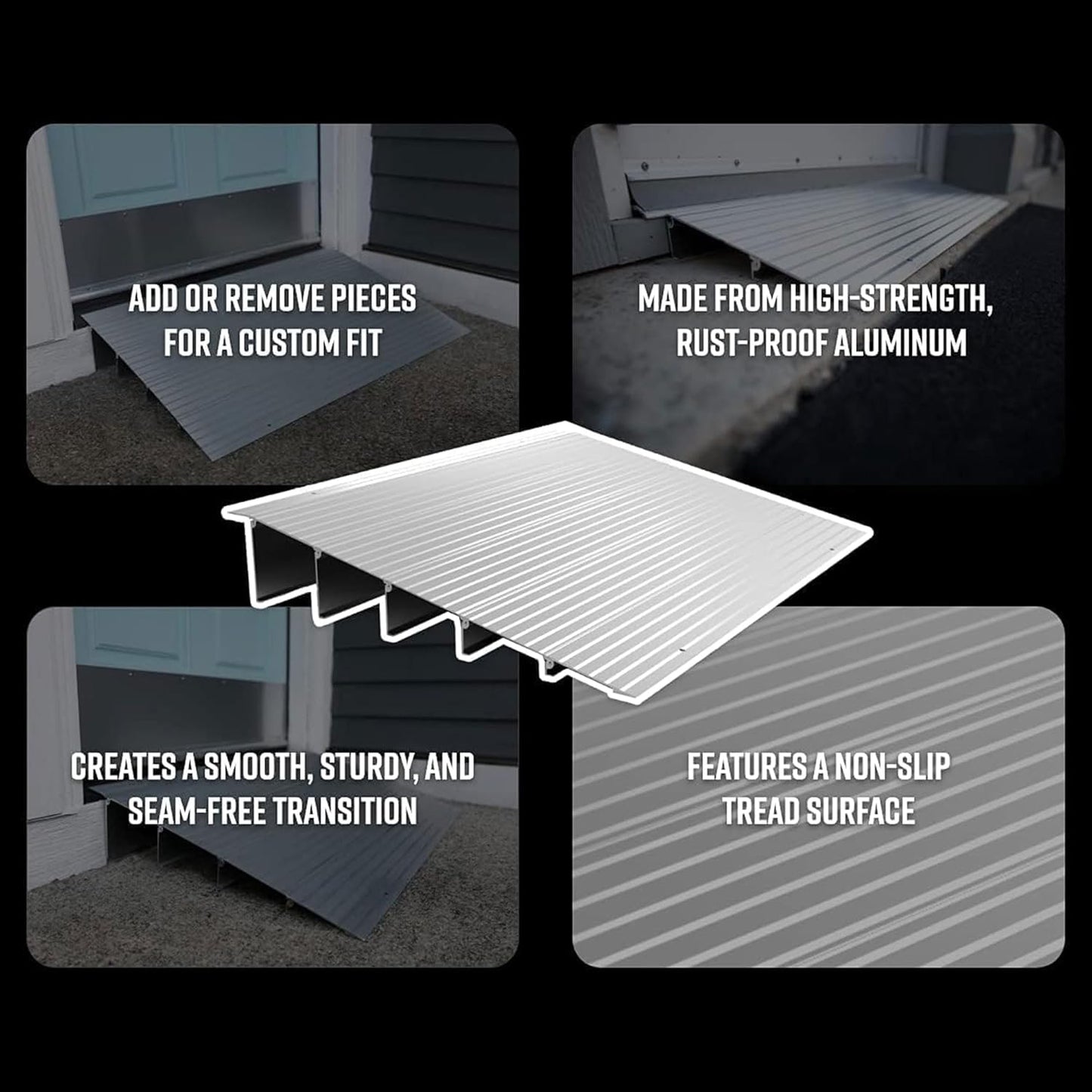 TRANSITIONS Portable Self Supporting Aluminum Modular Entry Threshold Ramp Ideal for Doorways and Raised Landings, 1.5 Inch