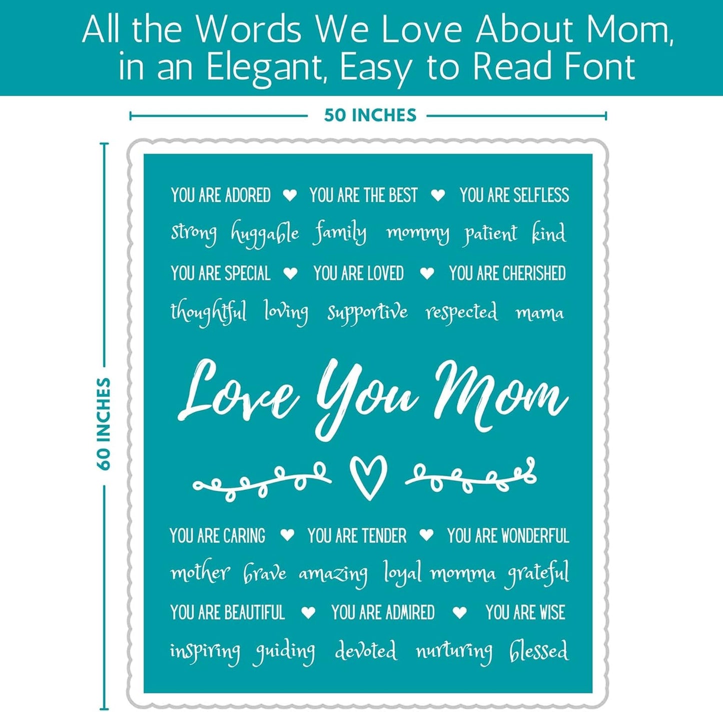 Mom Blanket, Mothers Day, Birthday Gifts from Daughters or Sons, Sentimental, Meaningful, Quality Presents, 60X50 Inches (Teal, Sherpa)