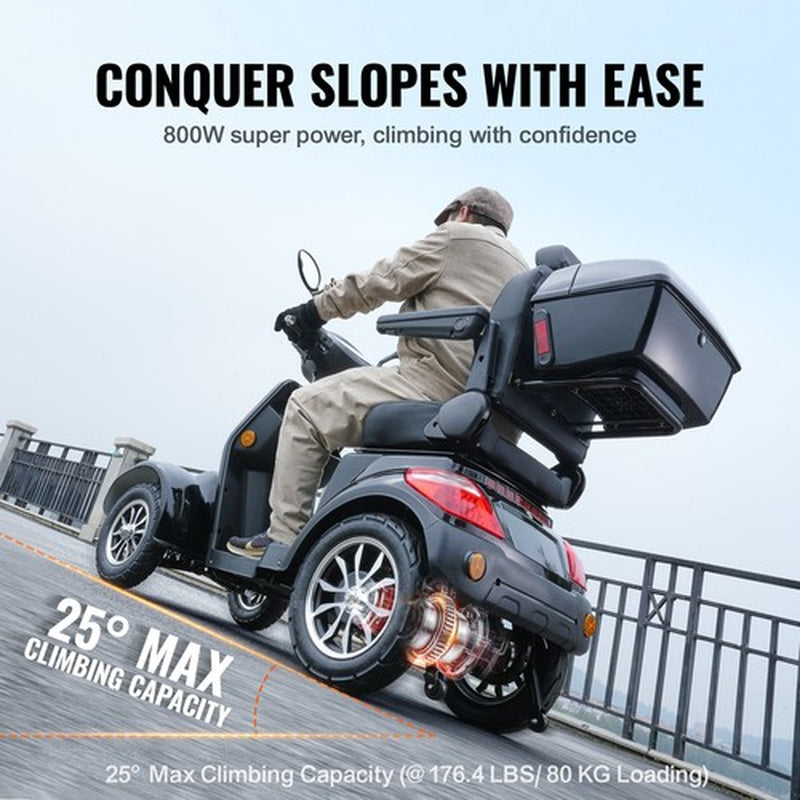 Heavy Duty 4-Wheel Mobility Scooters 31 Miles 3-Speed 800W 500Lbs Capacity