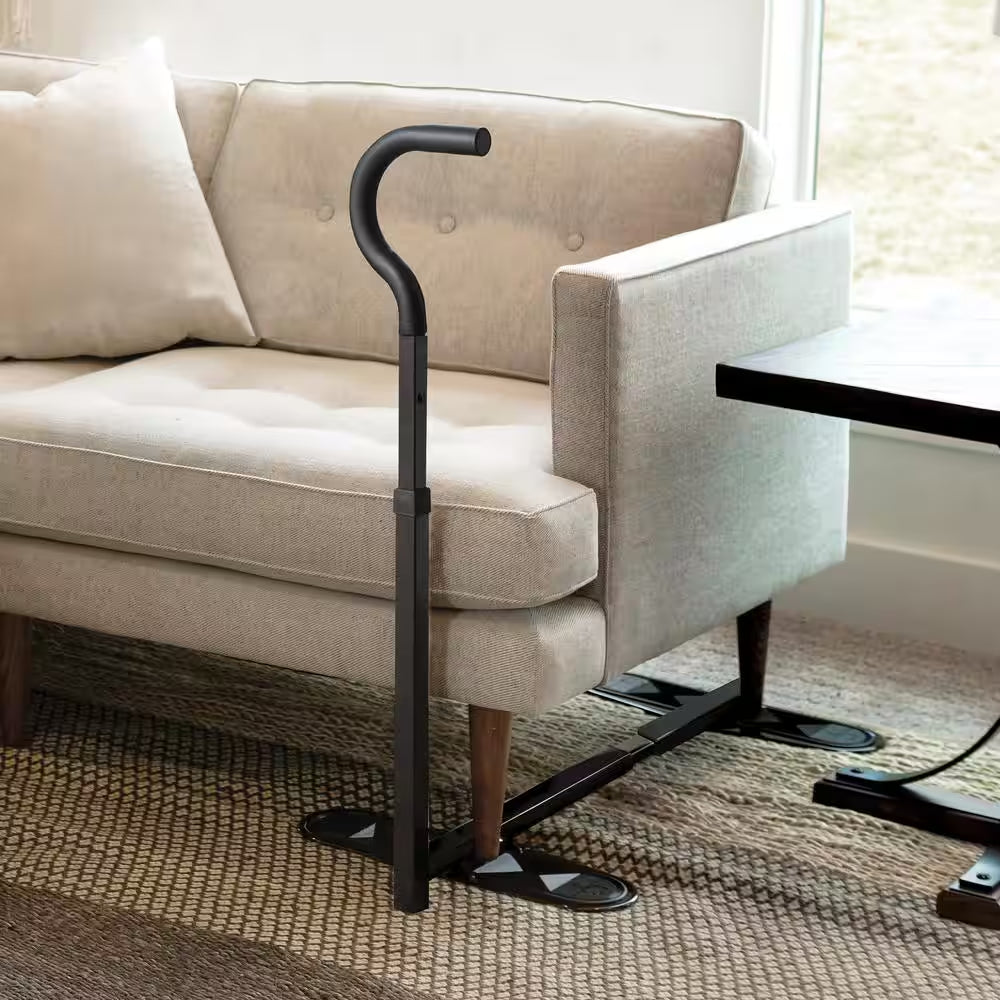 Universal Chair Cane Standing Aid with Ergonomic Stand Assist Handle in Black