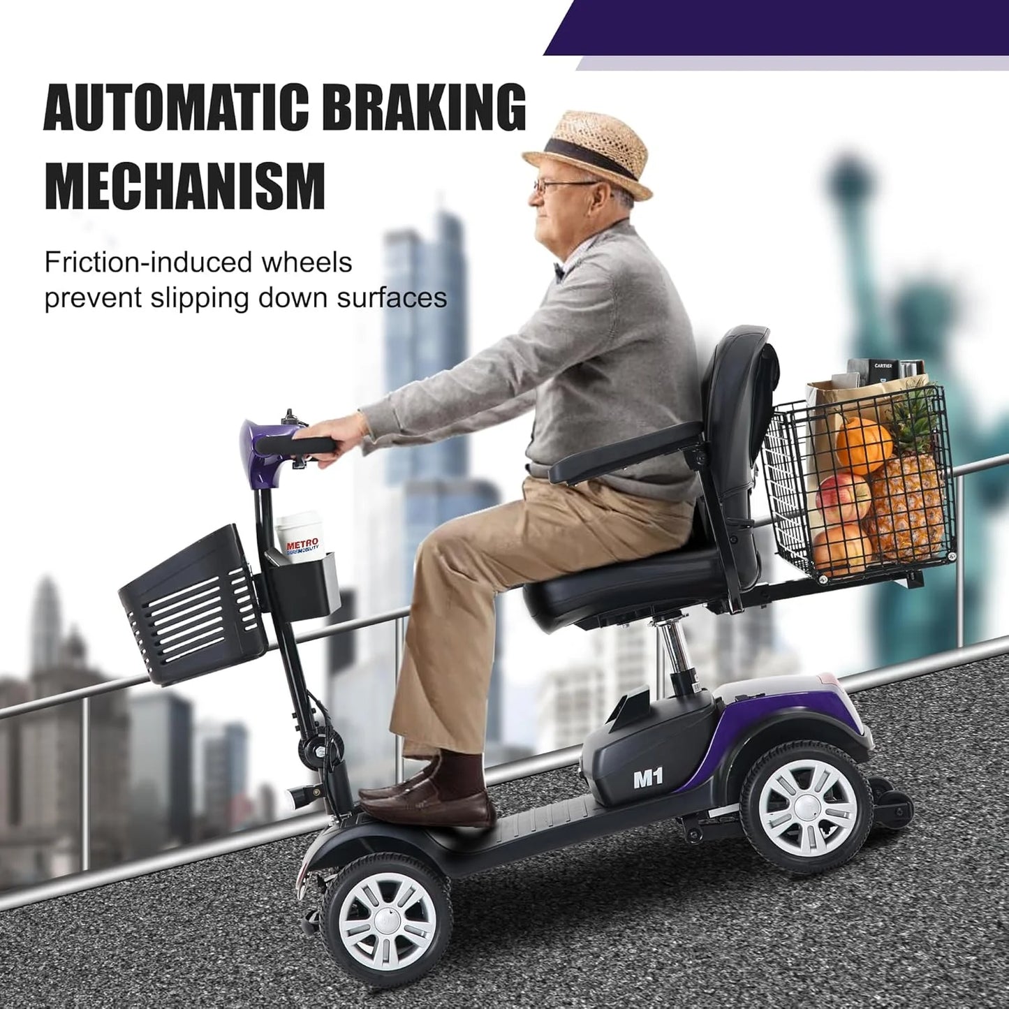 Electric Mobility Scooters for Adults and Seniors - 300 Lbs Max Weight, 4-Wheel Powered Mobility Scooters,Folding Mobility Scooter Lightweight for Travel, Elderly(With Head Light-Dark Purple)