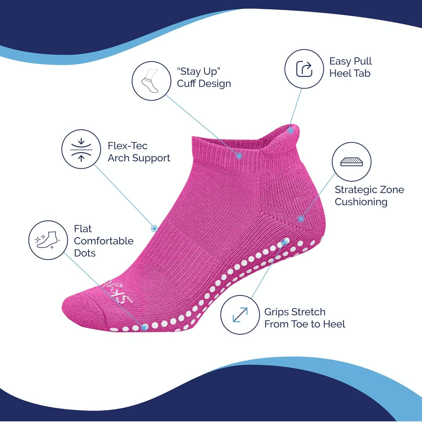 Non Slip Socks for Women - Barre, Pilates, Yoga, Hospital - Sticky anti Skid Grip Socks (Women'S Shoe Size 7-9/ Men'S 5.5-7.5, 2 Pairs- Rose)