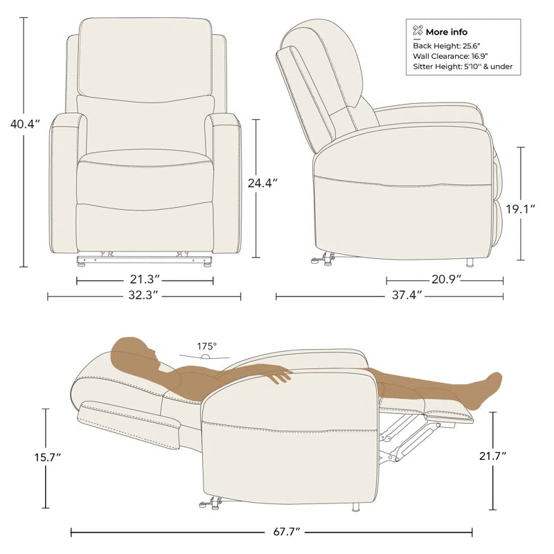 Bellanie Upholstered Lift Assist Power Recliner with Massage and Heated