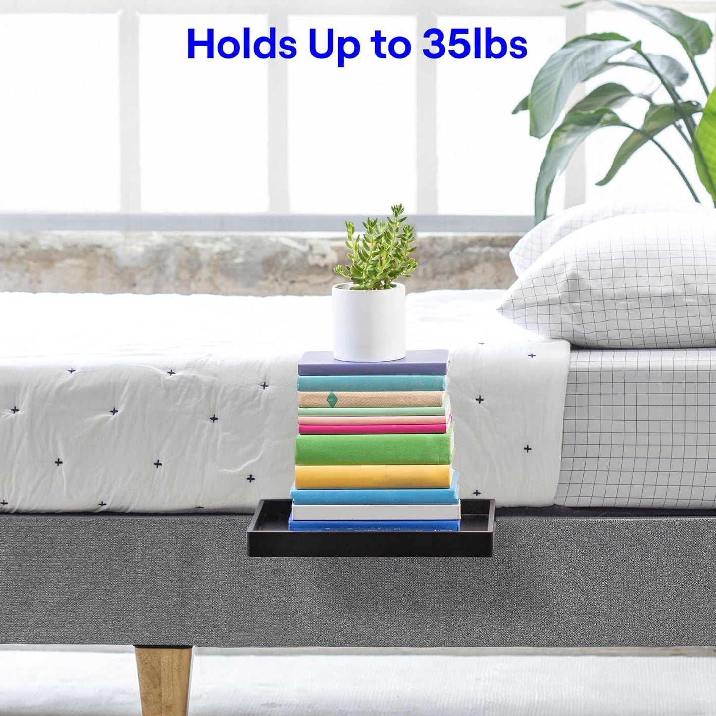 Bedside Shelf for Bunk Bed & Top Bunk, College Dorm Room Essentials, Loft Nightstand, Floating Bed Side Table Tray Storage, Dorm Room Decor, College Essentials - Black Wood Slide