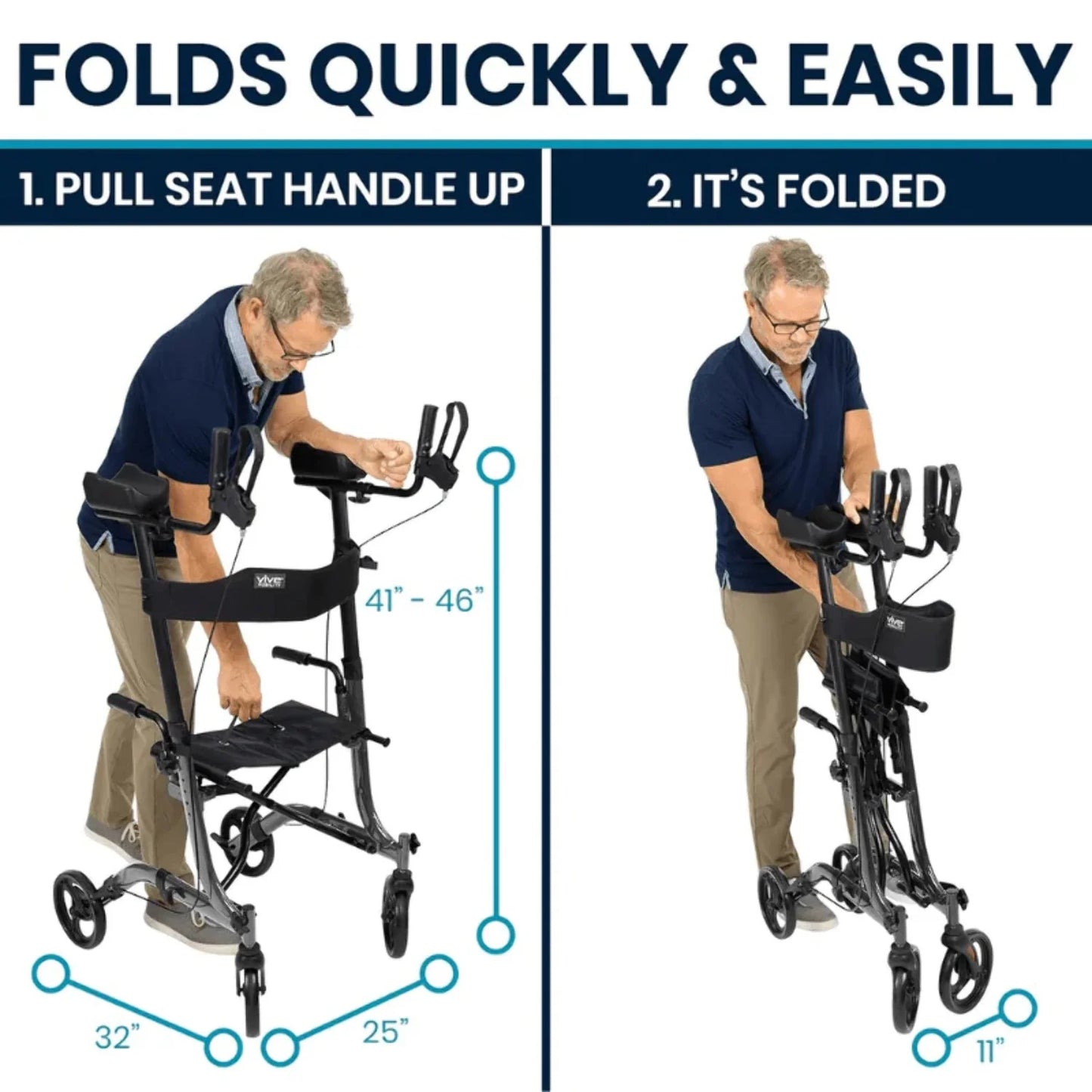 Upright Walker with Seat, Standing Rollator, Foldable, Red