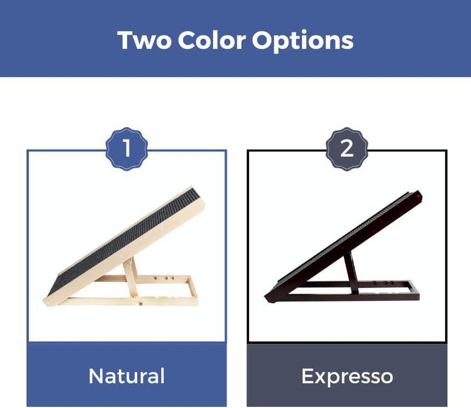 Alphapaw - Original Natural Wood Pawramp for Small & Large Dogs - No Assembly Required - Adjustable Height Pet Ramp for Bed, Couch, Stairs (Dark Brown)