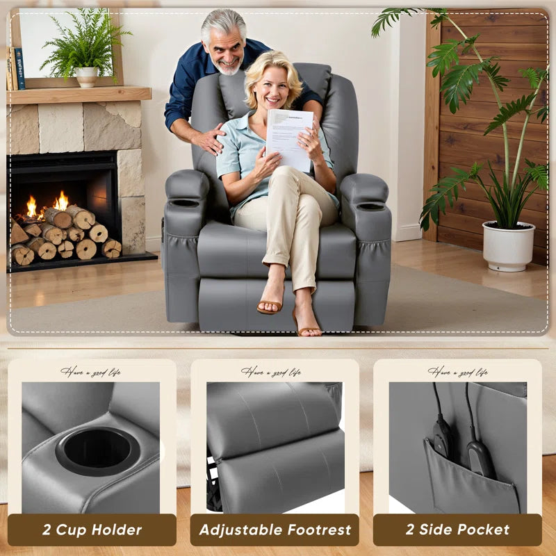 Electric Power Lift Recliner Chair with Massage for Elderly, PU Leather Home Theater Seat with Side Pockets and 2 Cup Holders Ergonomic Lounge Chair Single Sofa for Home Living Room