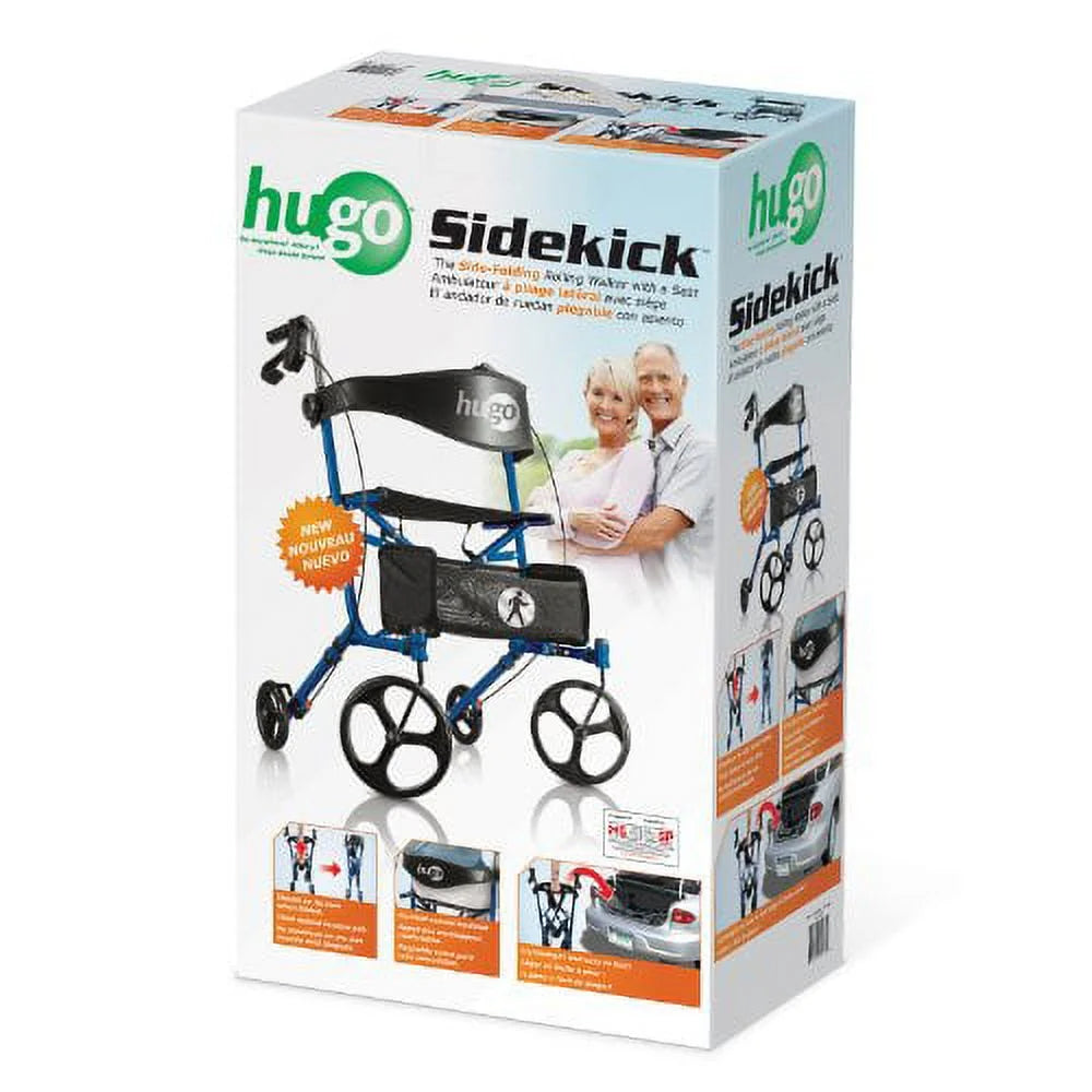 Mobility Sidekick Side-Folding Rollator Walker with Seat, Blueberry
