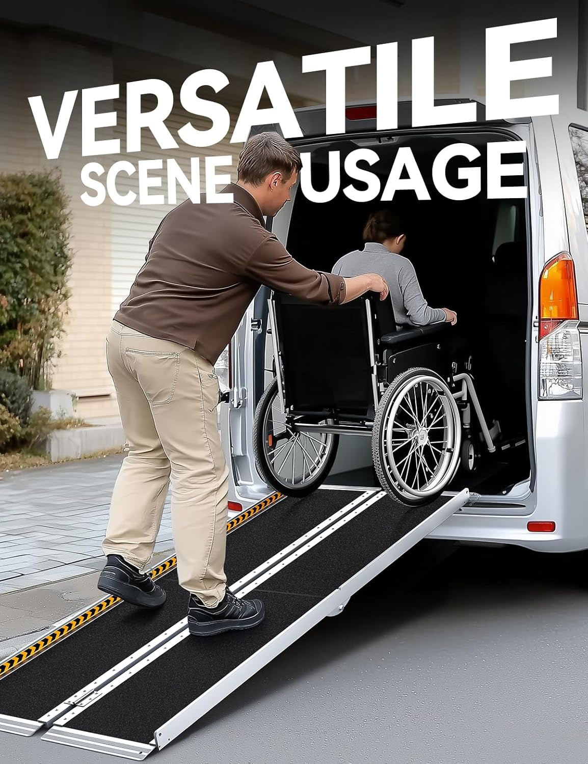 FACHNUO 5 Feet Portable Wheelchair Ramp, Non-Skid Aluminum Handicap Ramps with Handle, Folding Threshold Wheel Chair Ramp for Home Steps, Stairs, Entry, Threshold, Doorways, Scooter, 800LBS Capacity