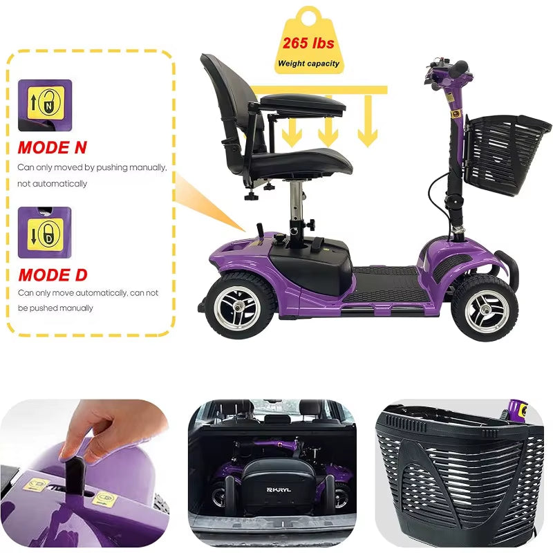Battery Powered 4 Wheel Mobility Scooter for Seniors-Electric Scooter with Seat for Adults- Heavy Duty Structure