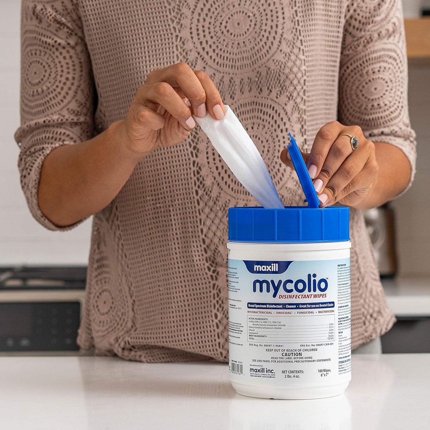 Mycolio Hospital Grade Disinfectant Wipes - 6" X 7" - Disinfecting Antibacterial Sanitizing Cleaning Wipes - 1 Canister + 1 Refill Pouch