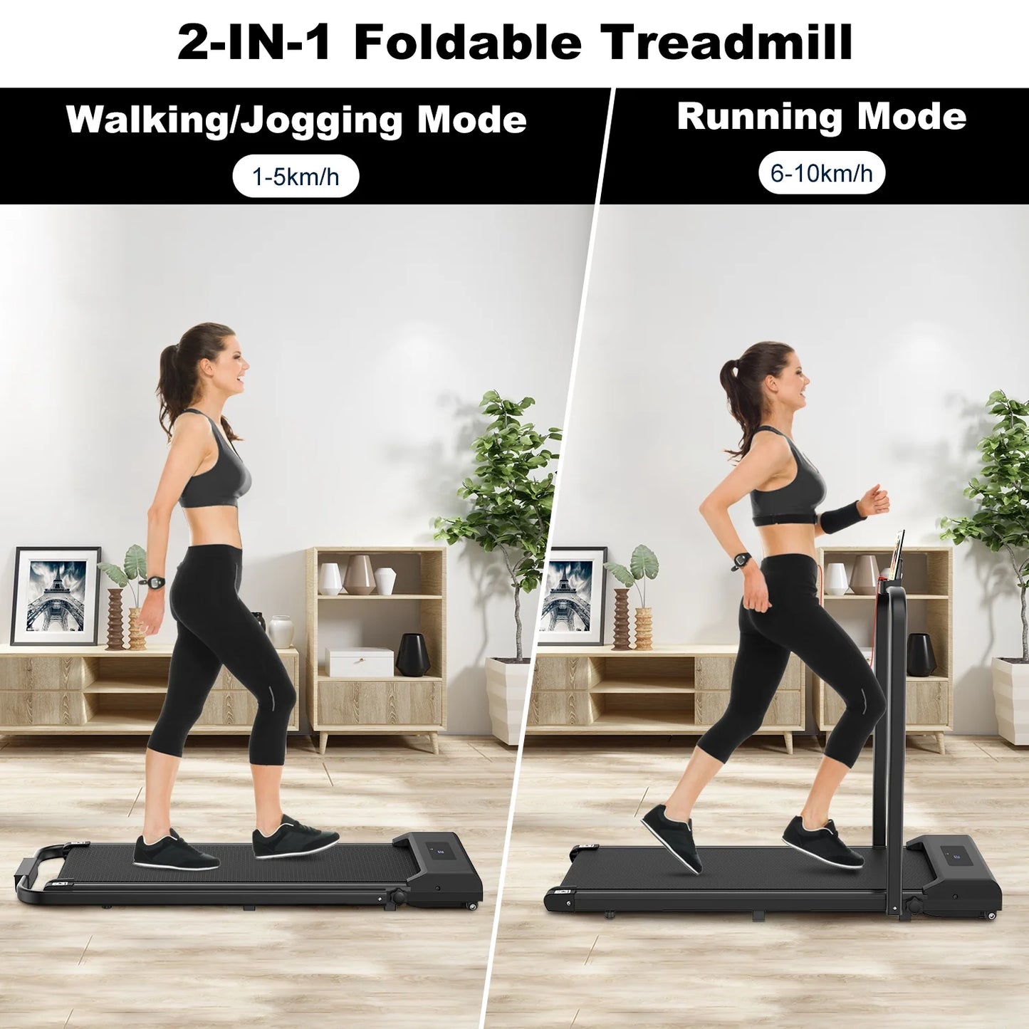 Foldable Walking Pad,2 in 1 under Desk Treadmill with Remote Control and LED Display,320Lb Capacity,Compact & Small Treadmill for Home & Office,Black