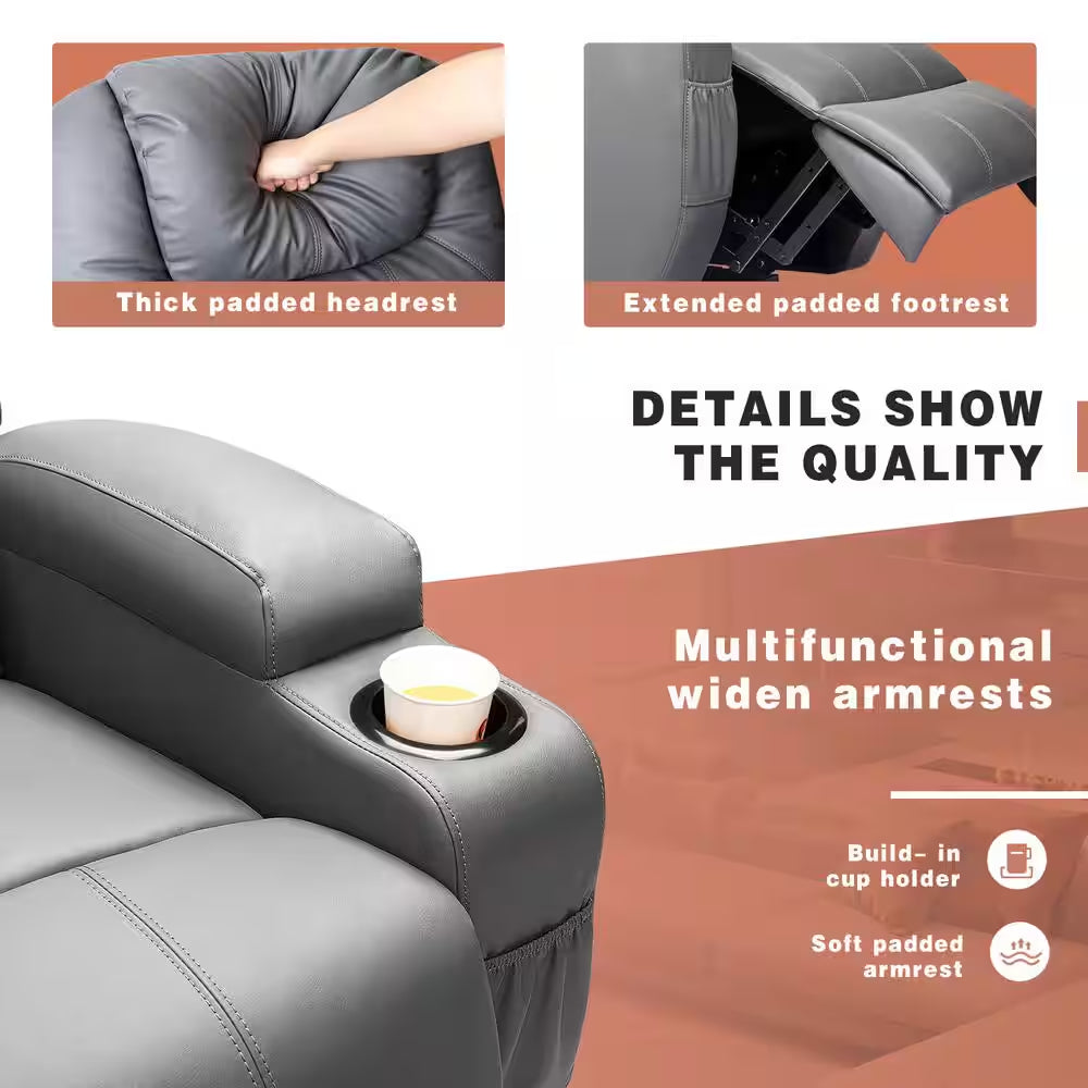Gray Leather Power Lift Standard (No Motion) Recliner with Power Lift