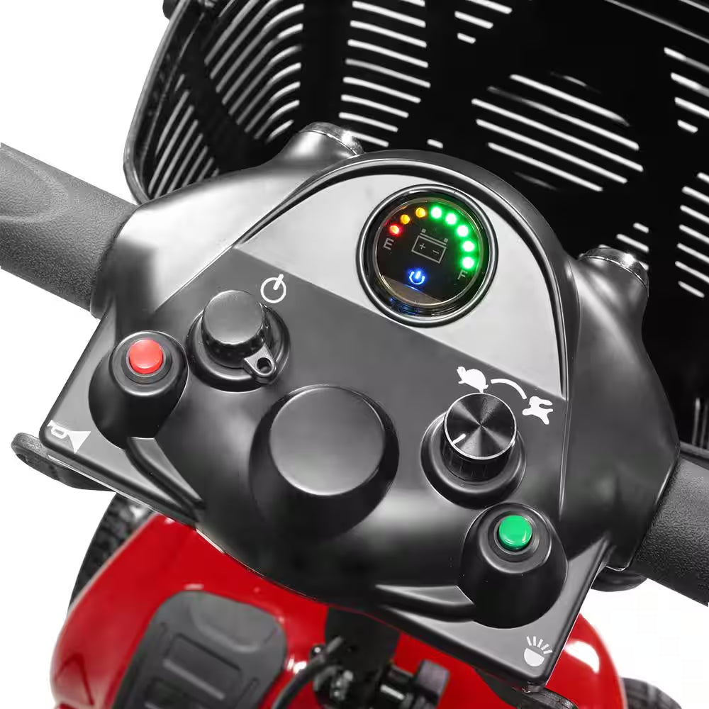4-Wheel Electric Mobility Scooter Compact Heavy Duty for Adults Seniors Handicapped Elderly Travel Wheelchair-Red