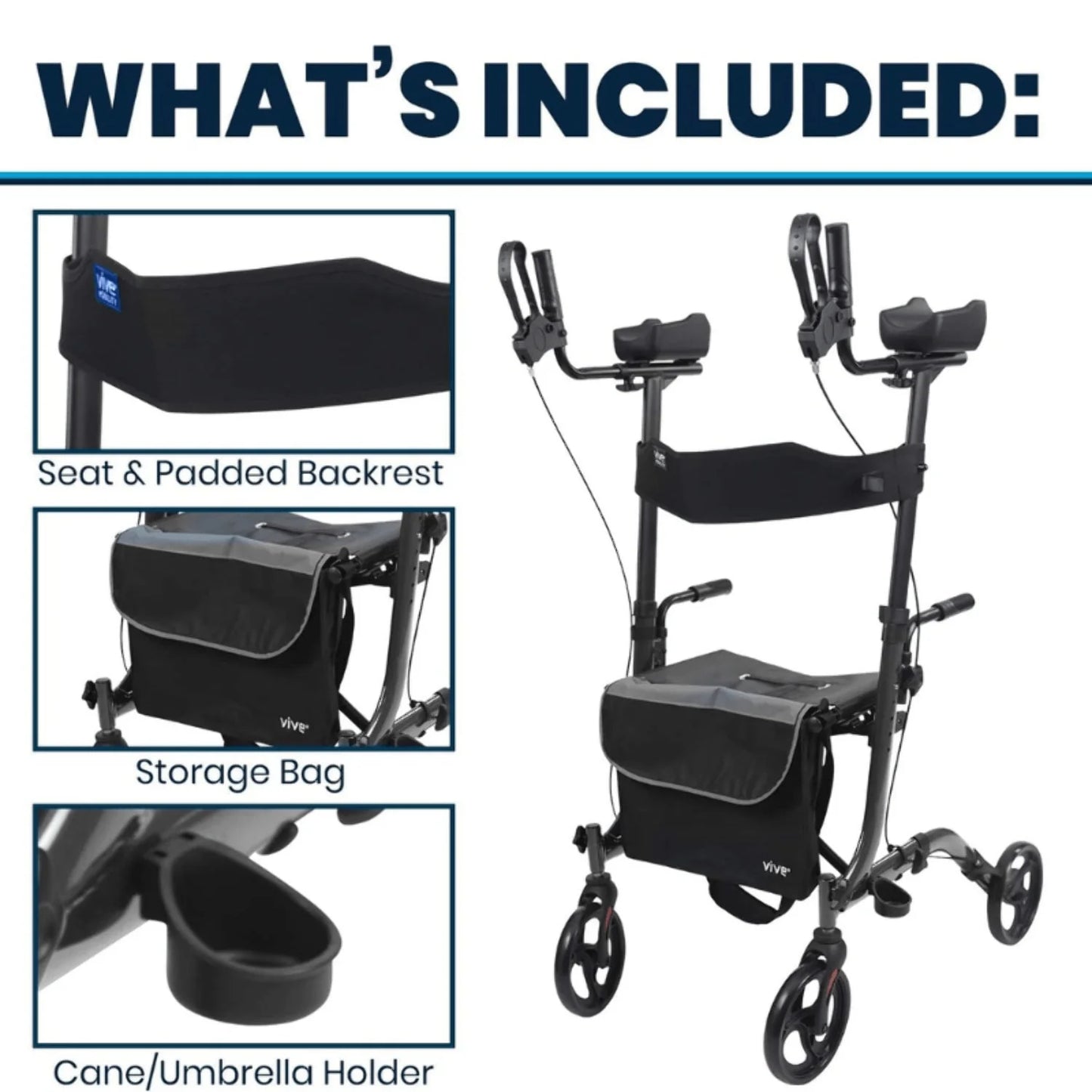Upright Walker with Seat, Standing Rollator, Foldable, Red
