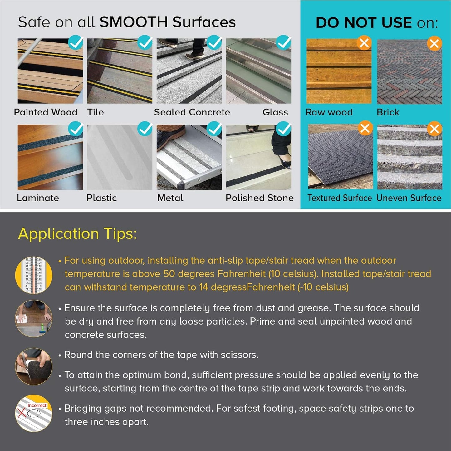 Lifegrip anti Slip Traction Tape with Reflective Stripe, Best Grip, Friction, Abrasive Adhesive for Stairs, Tread Step, Indoor, Outdoor, Black (2" X 30')
