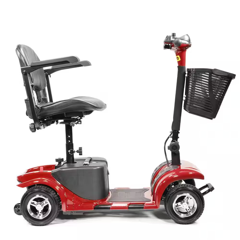 4-Wheel Electric Mobility Scooter Compact Heavy Duty for Adults Seniors Handicapped Elderly Travel Wheelchair-Red