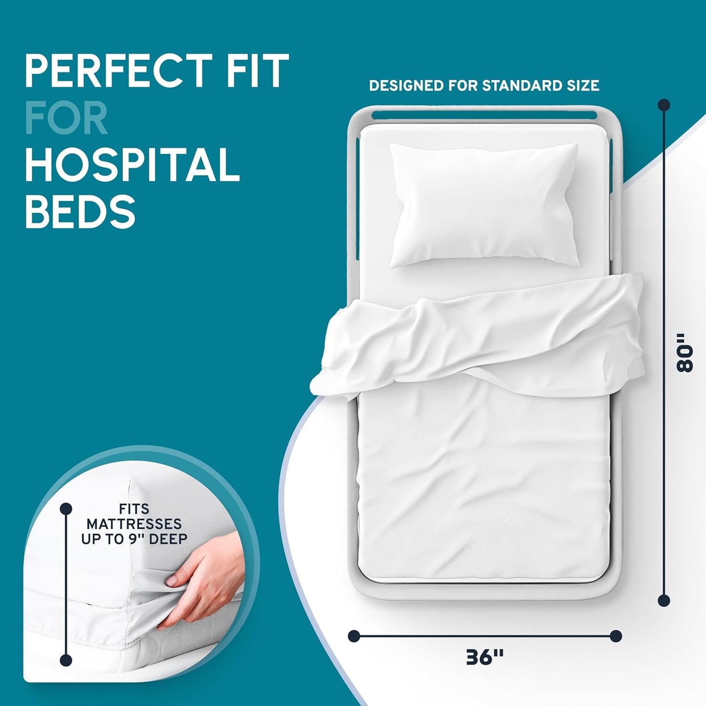 Fitted Hospital Bed Sheets Set of 3, Cotton Fitted Sheet with 200 Thread Count, Soft Standard Sheets for Hospital Bed Size: 36" X 80" X 9"