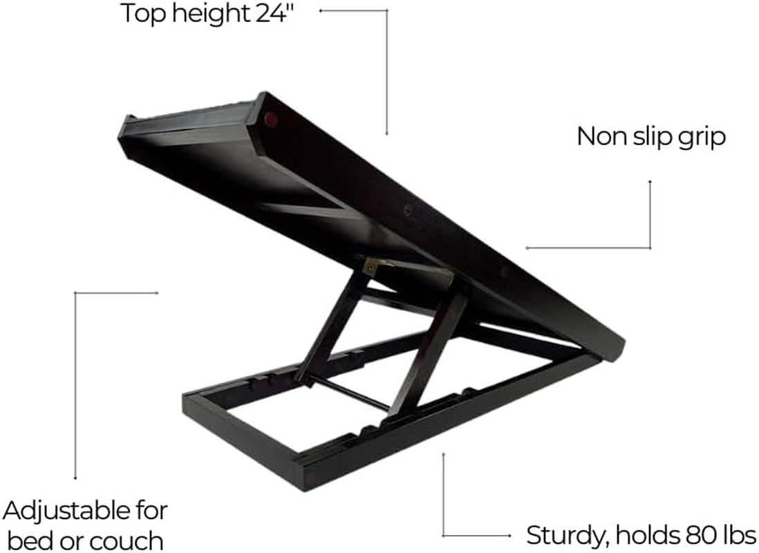 Alphapaw - Original Natural Wood Pawramp for Small & Large Dogs - No Assembly Required - Adjustable Height Pet Ramp for Bed, Couch, Stairs (Dark Brown)