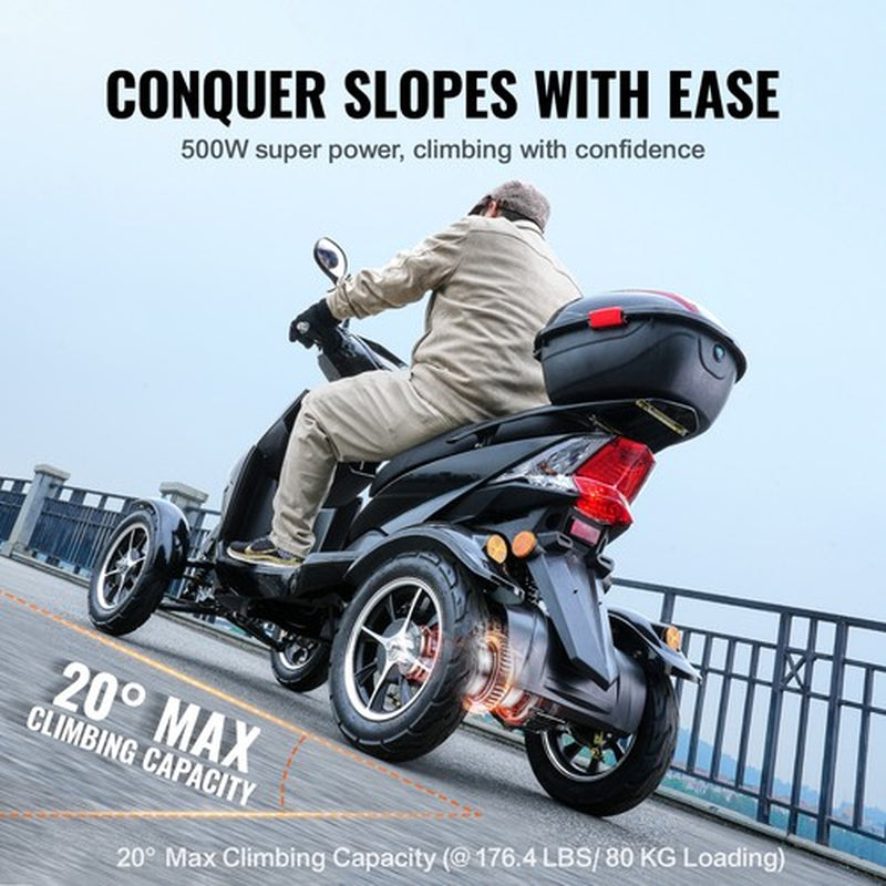 Heavy Duty 4-Wheel Mobility Scooters 40 Miles 3-Speed 500W 450Lbs Capacity