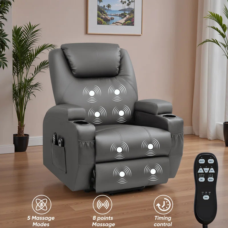 Electric Power Lift Recliner Chair with Massage for Elderly, PU Leather Home Theater Seat with Side Pockets and 2 Cup Holders Ergonomic Lounge Chair Single Sofa for Home Living Room