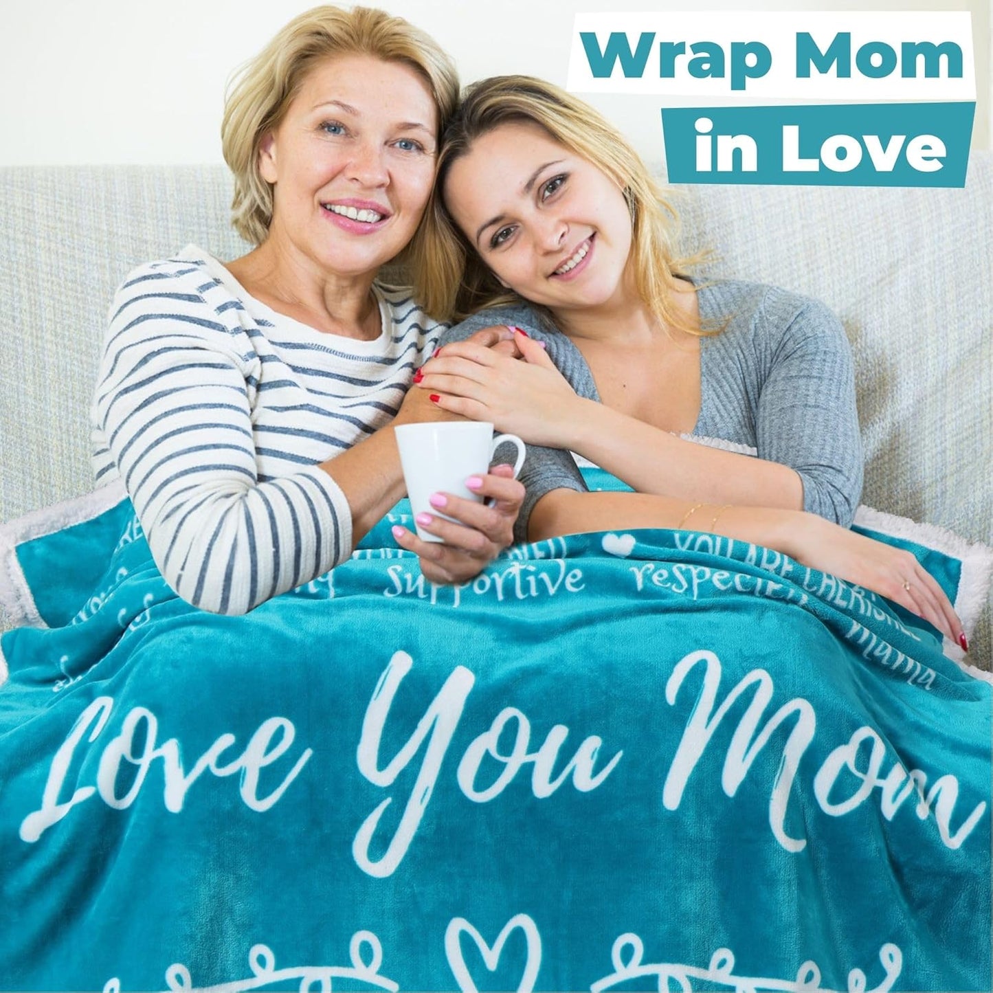 Mom Blanket, Mothers Day, Birthday Gifts from Daughters or Sons, Sentimental, Meaningful, Quality Presents, 60X50 Inches (Teal, Sherpa)