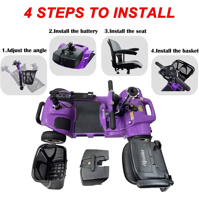 Battery Powered 4 Wheel Mobility Scooter for Seniors-Electric Scooter with Seat for Adults- Heavy Duty Structure