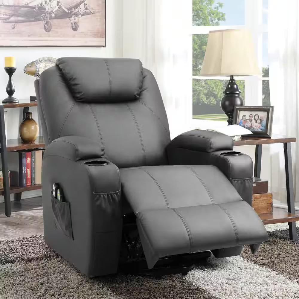 Gray Leather Power Lift Standard (No Motion) Recliner with Power Lift
