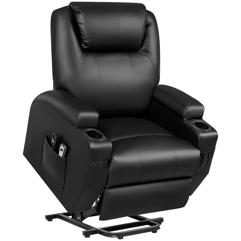 Electric Power Lift Recliner Chair with Massage for Elderly, PU Leather Home Theater Seat with Side Pockets and 2 Cup Holders Ergonomic Lounge Chair Single Sofa for Home Living Room