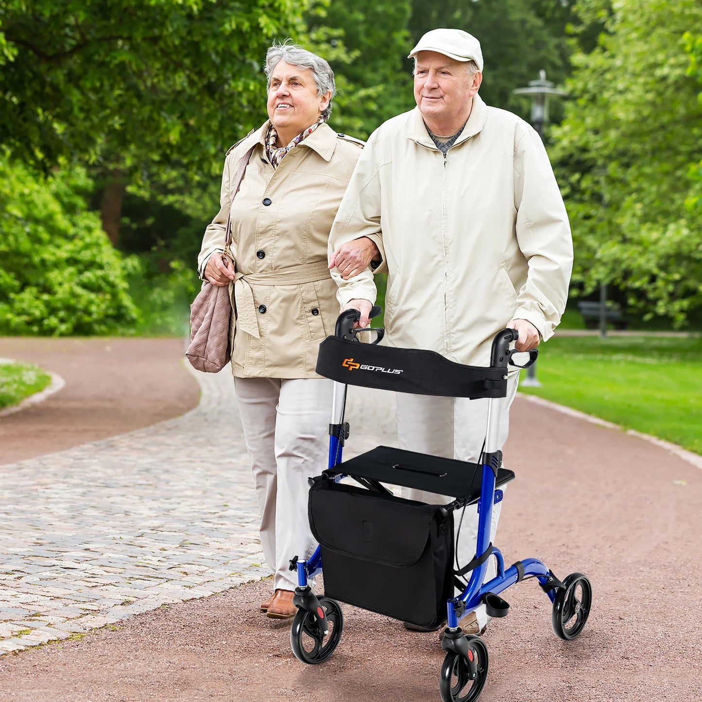 Rollator Walker W/ Seat, Folding Aluminum Rolling Walker W/ 8-Inch Wheels, Blue