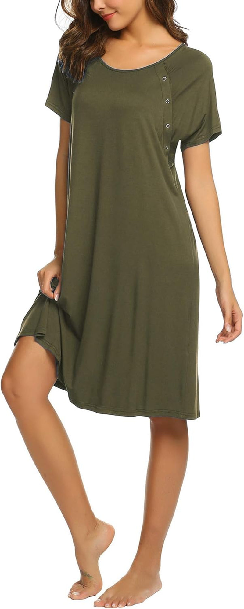 Women’S Nursing/Delivery/Labor/Hospital Nightdress Short Sleeve Maternity Nightgown with Button S-XXL