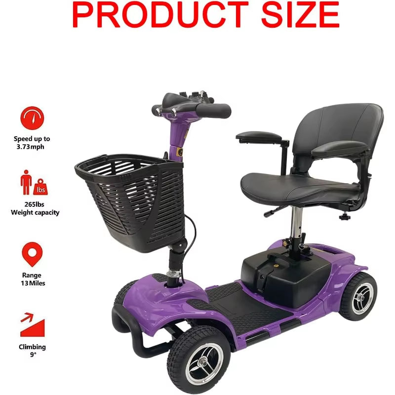Battery Powered 4 Wheel Mobility Scooter for Seniors-Electric Scooter with Seat for Adults- Heavy Duty Structure