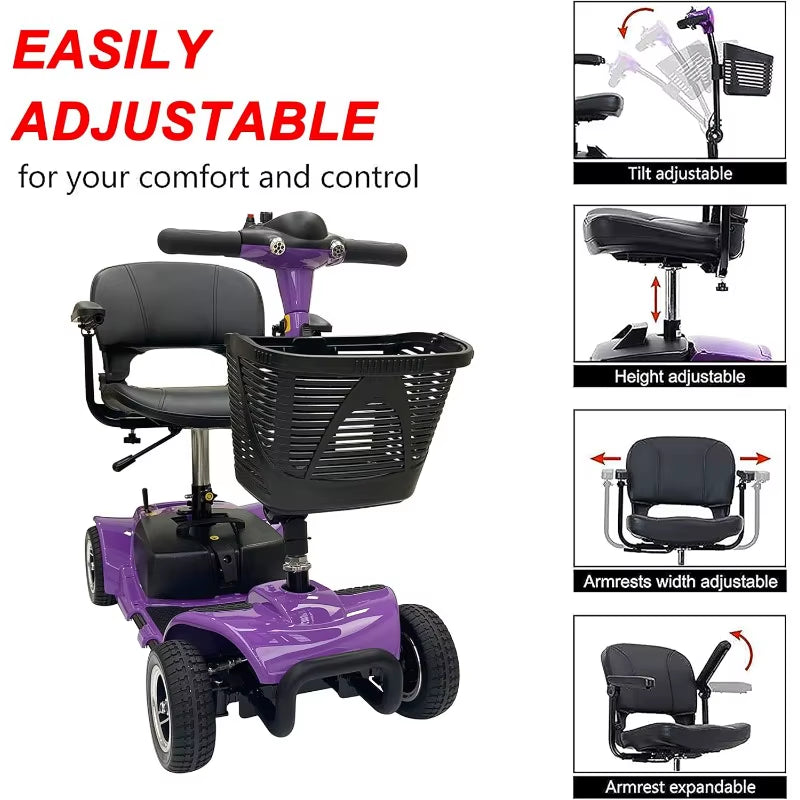 Battery Powered 4 Wheel Mobility Scooter for Seniors-Electric Scooter with Seat for Adults- Heavy Duty Structure