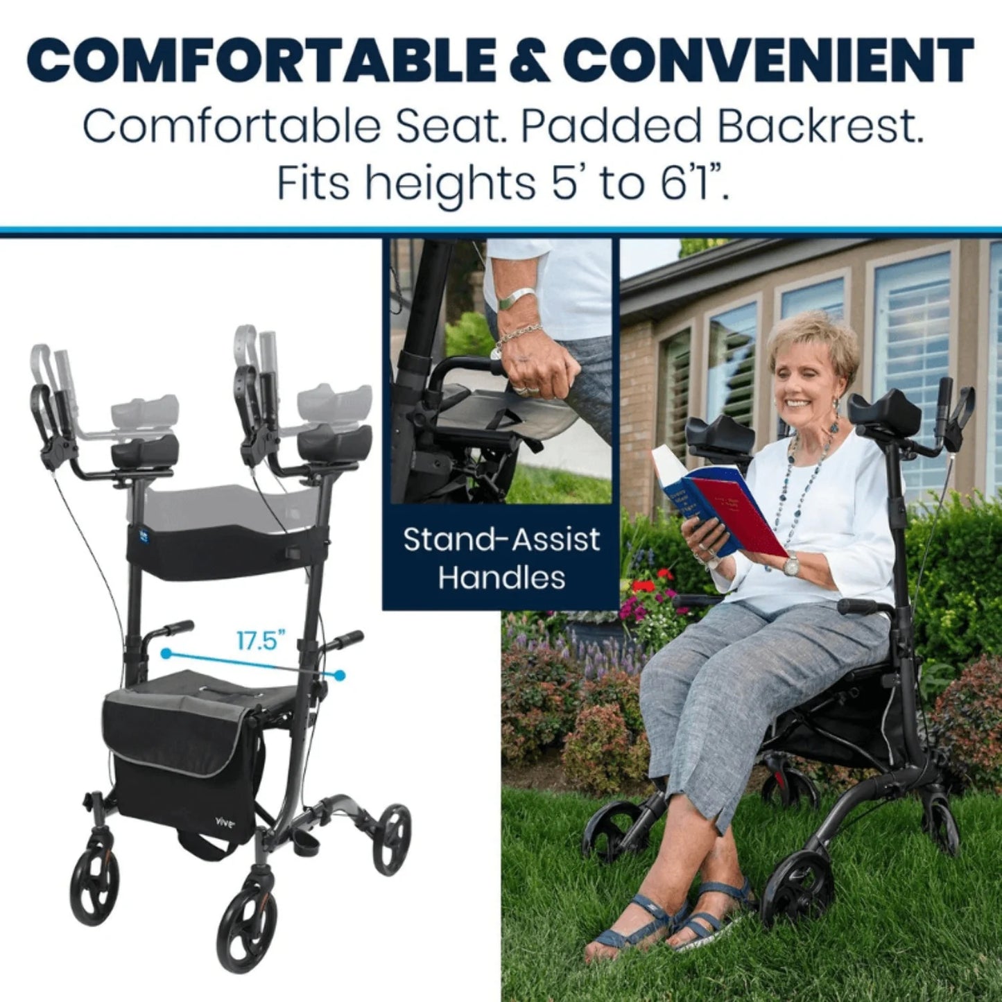 Upright Walker with Seat, Standing Rollator, Foldable, Red