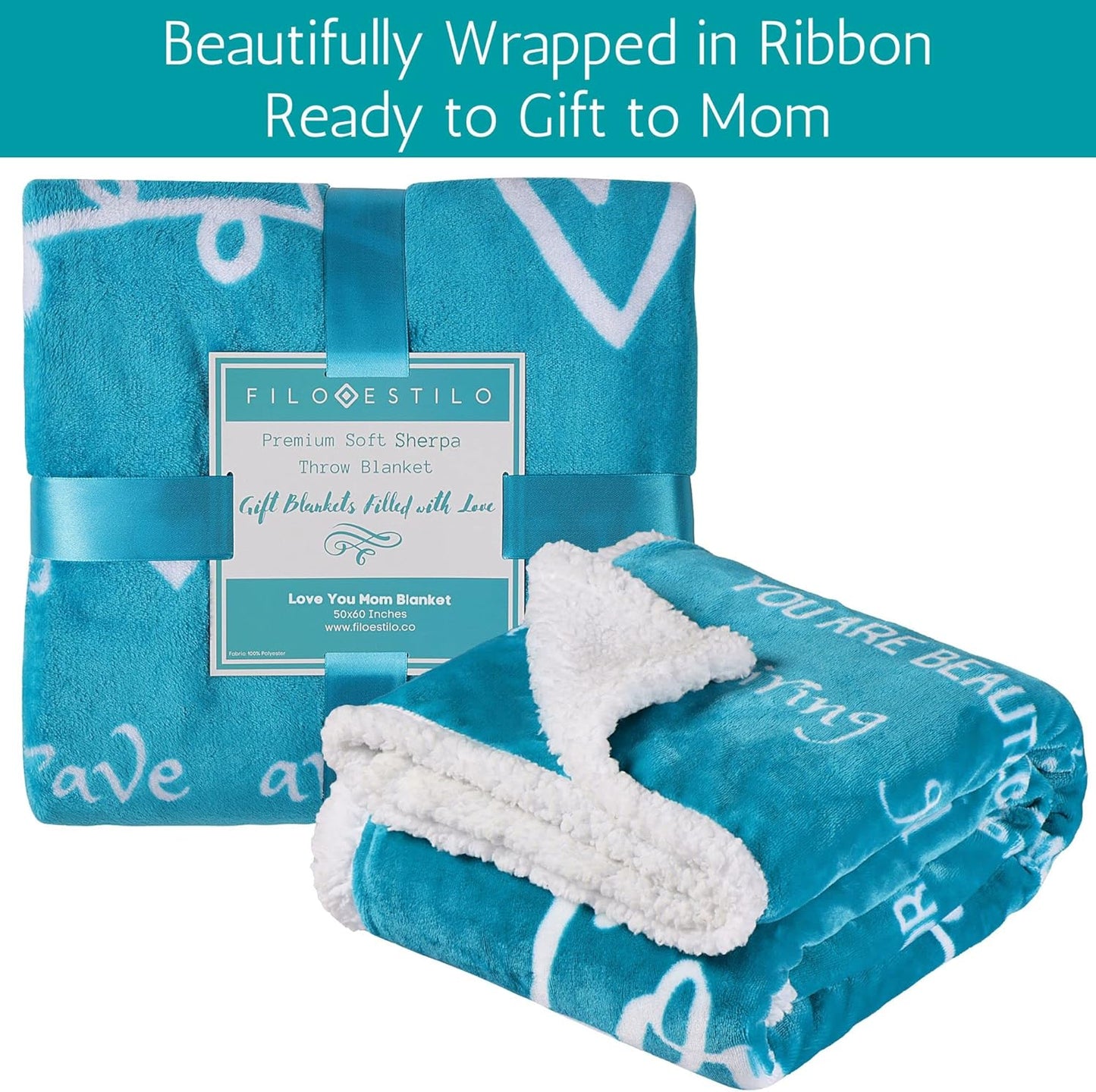 Mom Blanket, Mothers Day, Birthday Gifts from Daughters or Sons, Sentimental, Meaningful, Quality Presents, 60X50 Inches (Teal, Sherpa)