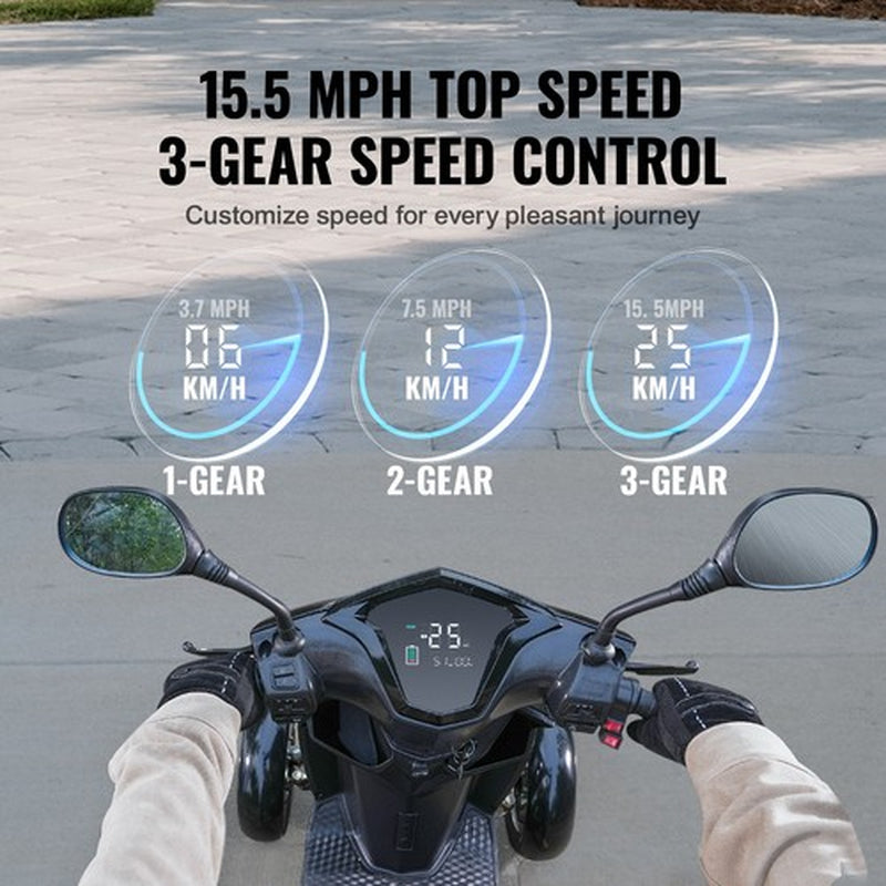 Heavy Duty 4-Wheel Mobility Scooters 40 Miles 3-Speed 500W 450Lbs Capacity