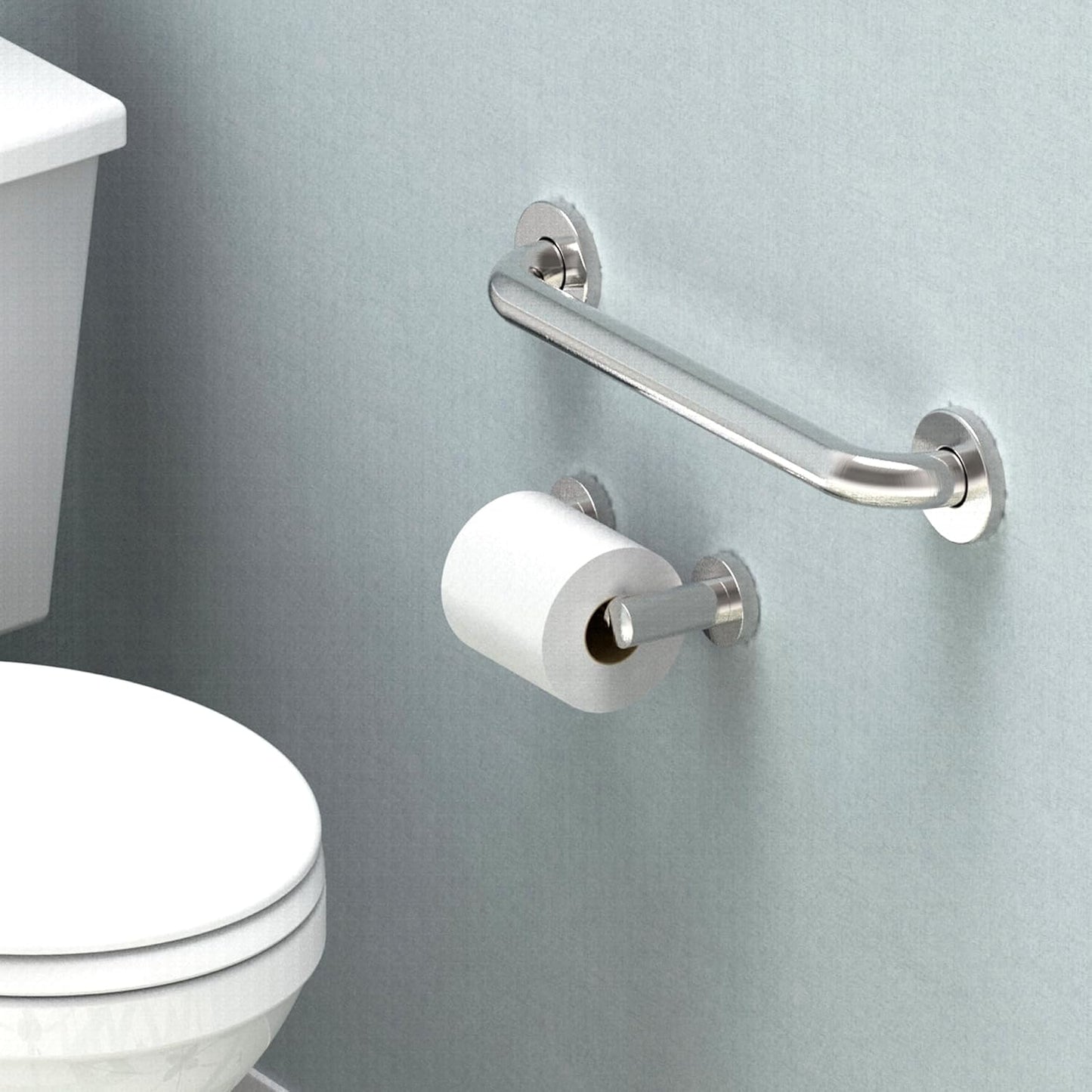 Ameriluck 2-Pack 1-1/4" X 12In Bath Safety Medical Handicap Grab Bars, ADA Handrail for Bathroom Shower Wall, Heavy Duty Grip Handles for Bathtub and Toilet, 500Lbs Weight Support, Brushed Nickel
