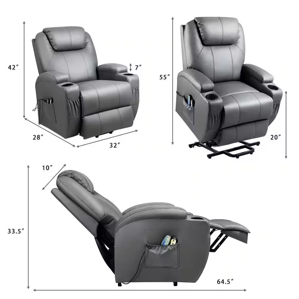 Gray Leather Power Lift Standard (No Motion) Recliner with Power Lift
