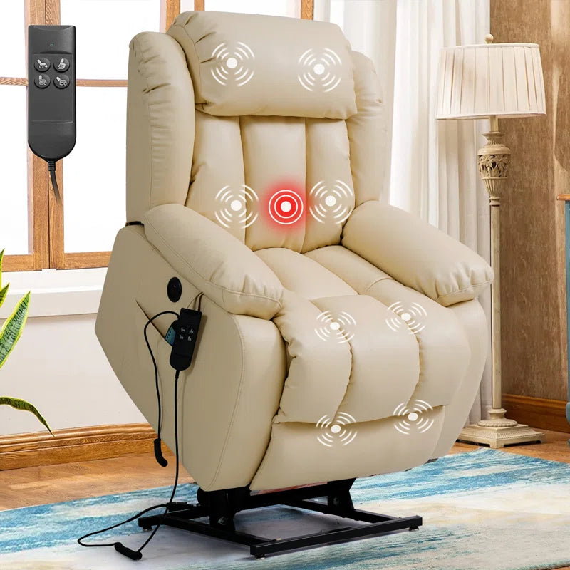 40.1'' Wide Dual Motor Faux Leather Power Lift Assist Standard Recliner with Massager