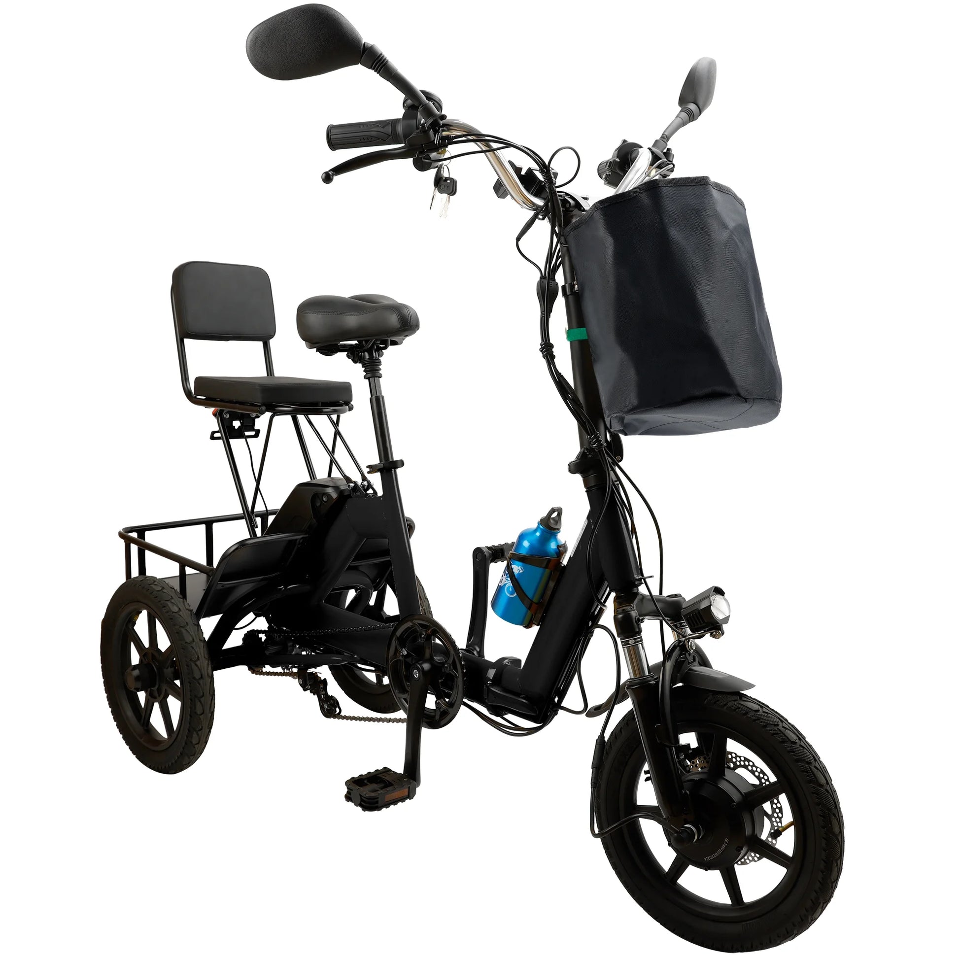 Foldable 3 Wheel Electric Tricycle 350W 48V Electric Trike with Front & Rear Basket for Men Women Adult Senior Black UL2849