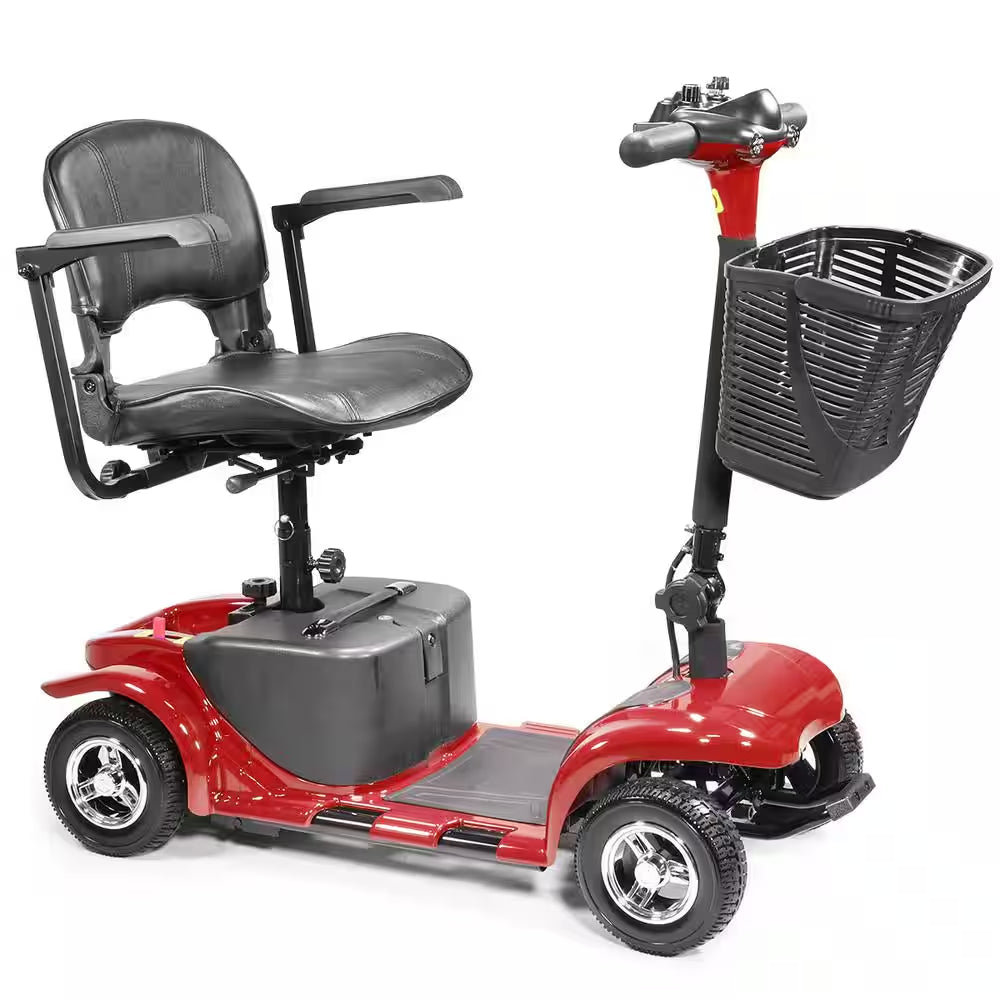 4-Wheel Electric Mobility Scooter Compact Heavy Duty for Adults Seniors Handicapped Elderly Travel Wheelchair-Red