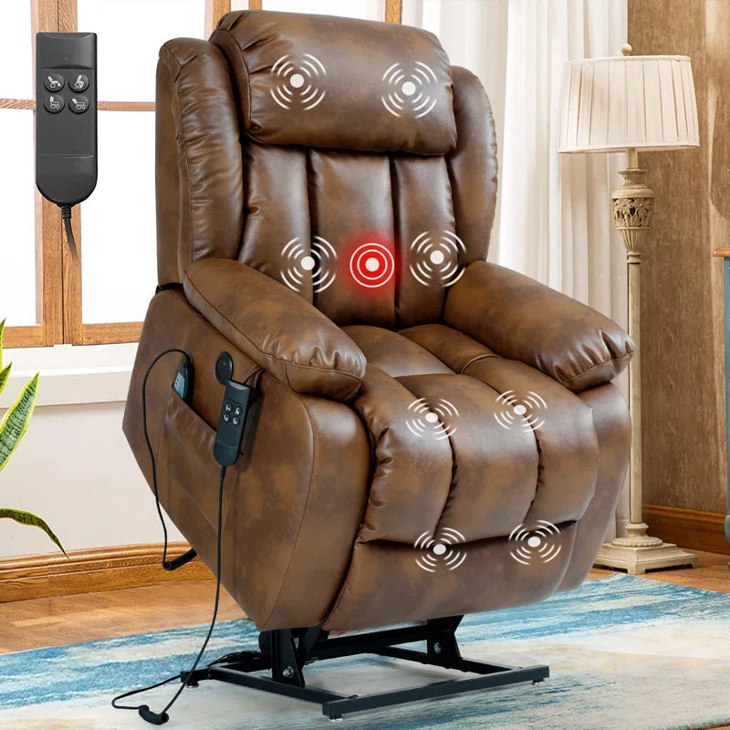 40.1'' Wide Dual Motor Faux Leather Power Lift Assist Standard Recliner with Massager